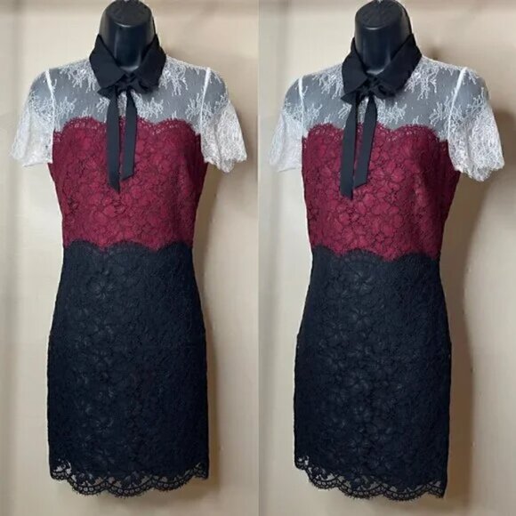 Sandro Paris Tri-Tone Lace Dress Size 1 US S - Picture 3 of 16